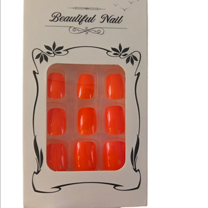 Beautiful Nails Bright Neon Solid Orange Medium Length Oval Style False Nails